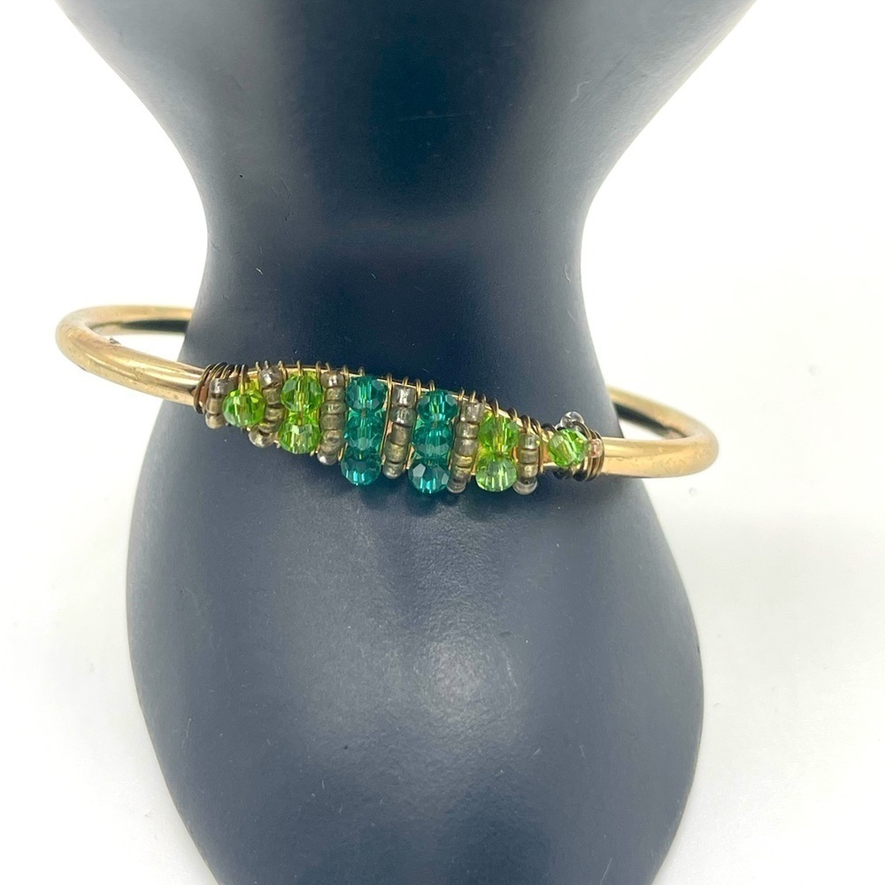 Cuff Bracelet with Green &Blue Crystals on Gold Tone